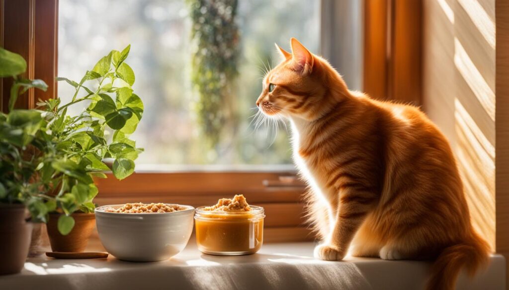 Cat enjoying peanut butter