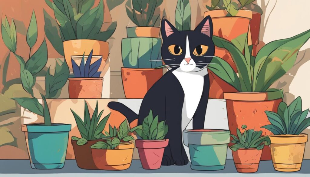 Cat exploring plants